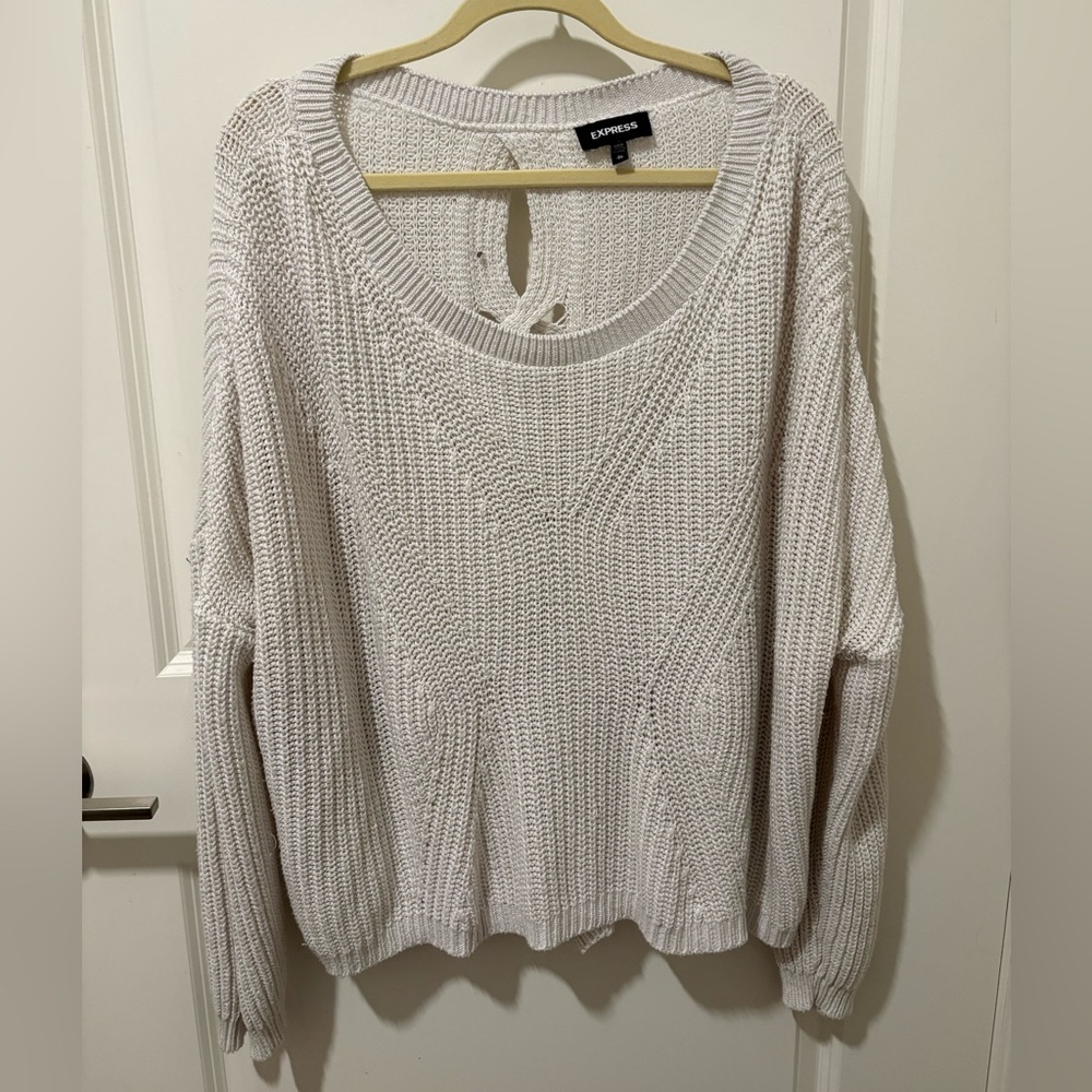 Express Ivory Scoop Neck Chunky Knit Sweater